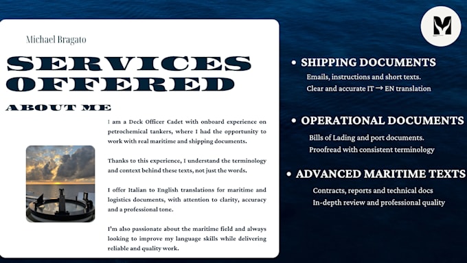 translate maritime and shipping documents from IT to en