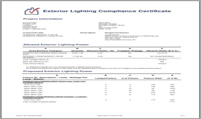 provide lighting comcheck report for permit approval USA