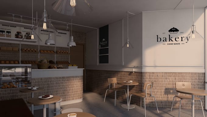 design restaurant, cafe, coffee shop interior with realistic 3d rendering