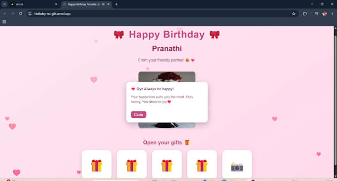 create a custom birthday surprise page with animations and personal message