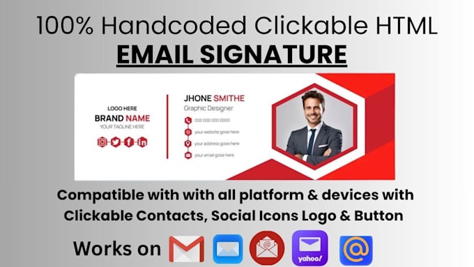 design HTML email signature, clickable html email signature, outlook signature