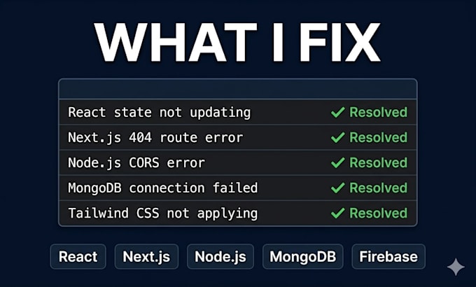 Fix bugs in your react or nodejs website by Jenisha_dsouza | Fiverr