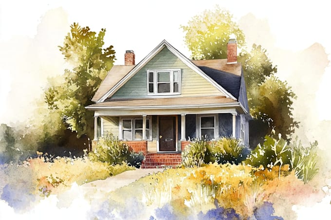 draw house illustration watercolor style