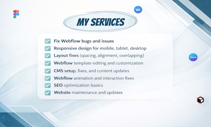 fix webflow bugs, design issues, responsiveness as webflow expert