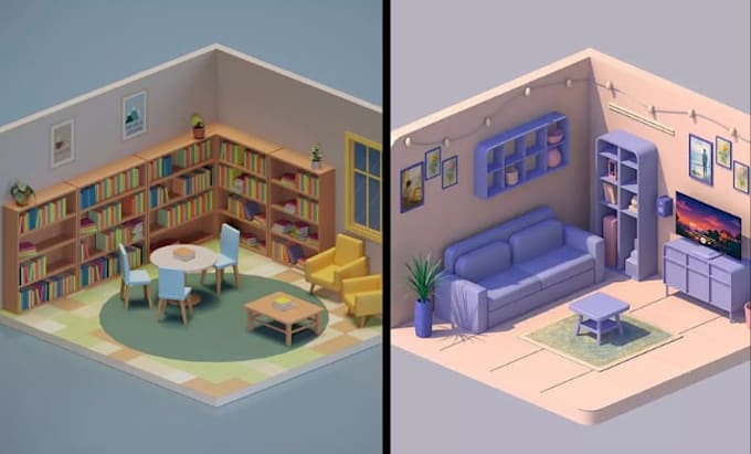 stylized 3d game environment for forest, cozy room, game level design in unity