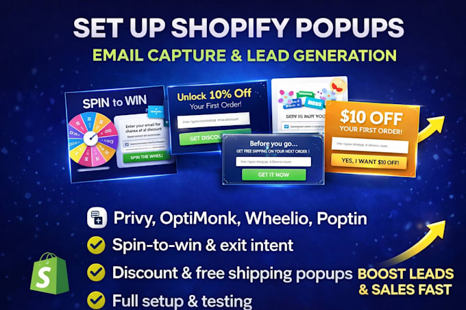 setup shopify popups privy optimonk wheelio poptin email capture lead generation
