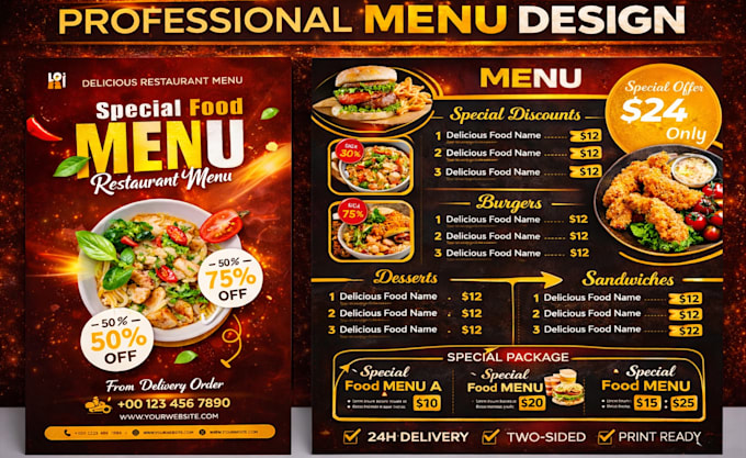 create high converting restaurant menu and digital menu board design