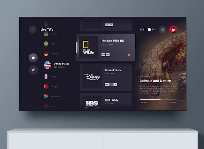 develop iptv app UI design iptv ott platform smart tv rebrand iptv app panels