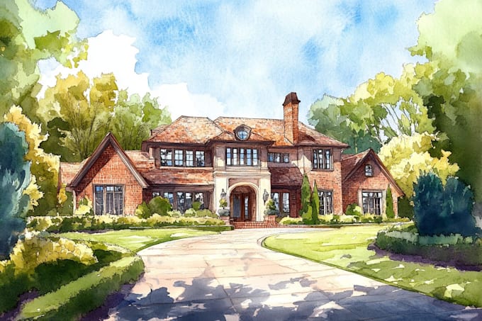 draw house illustration watercolor style