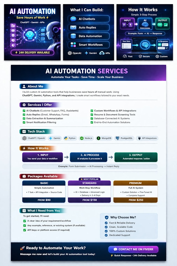 automate your tasks using ai chatgpt, gemini, apis, workflows