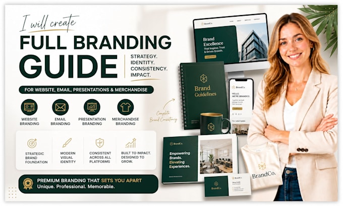 create a full branding guide for website, email, presentations and merchandise