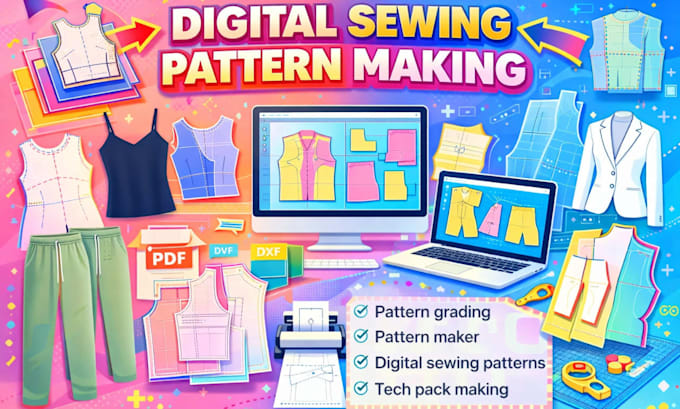 make digital clothing sewing patterns, pattern grading for any dress garment dxf