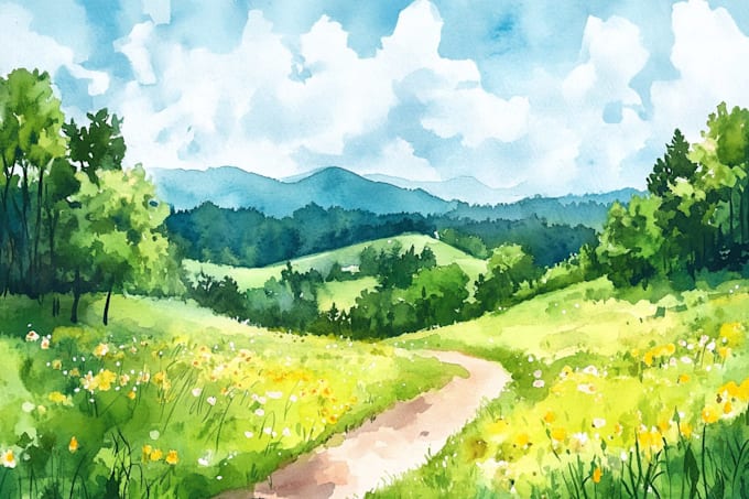 draw a watercolor landscape illustration