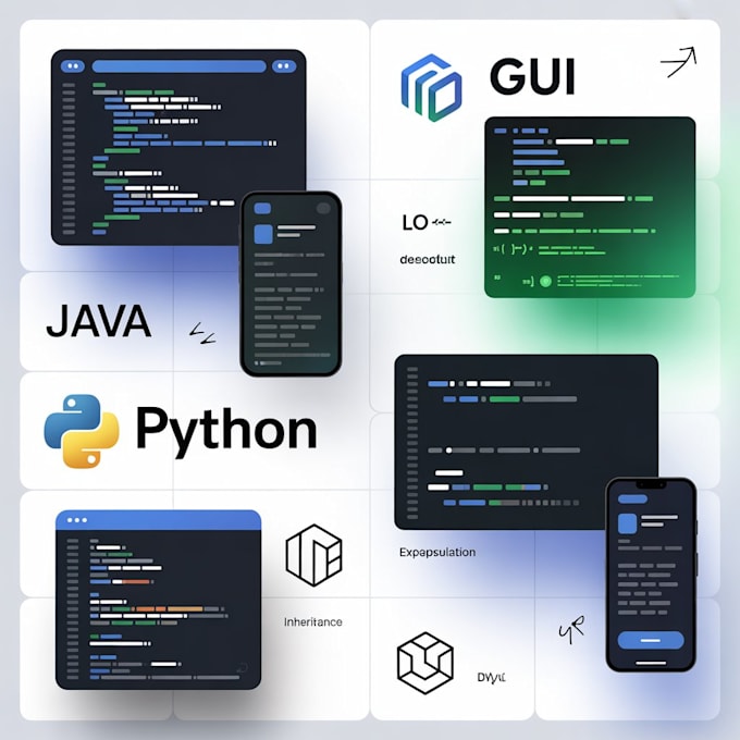 create programming projects in java, python, with gui