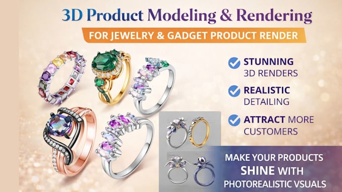 design 3d modeling and rendering for jewelry and gadget product render