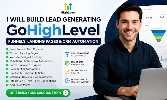 build lead generating gohighlevel funnels, landing pages, crm automation