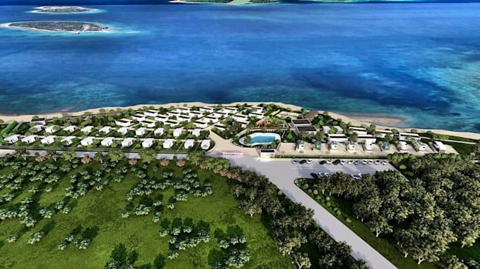replan camping resort, master plan render, waterfront property, community design