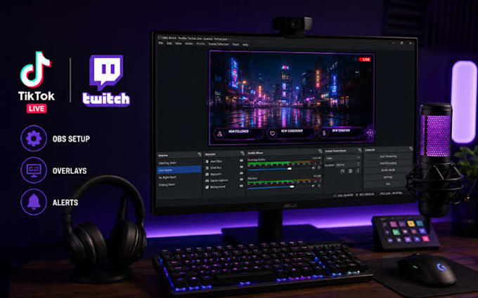 fix or set up obs studio for tiktok live with animated overlay and stream alerts