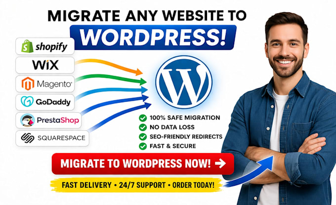wordpress migration migrate shopify wix magento godaddy ionos to wordpress