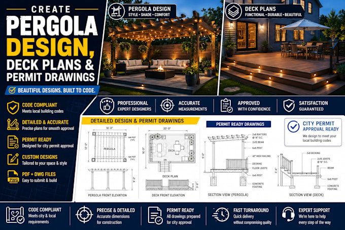 create pergola design, deck plans, and permit drawings