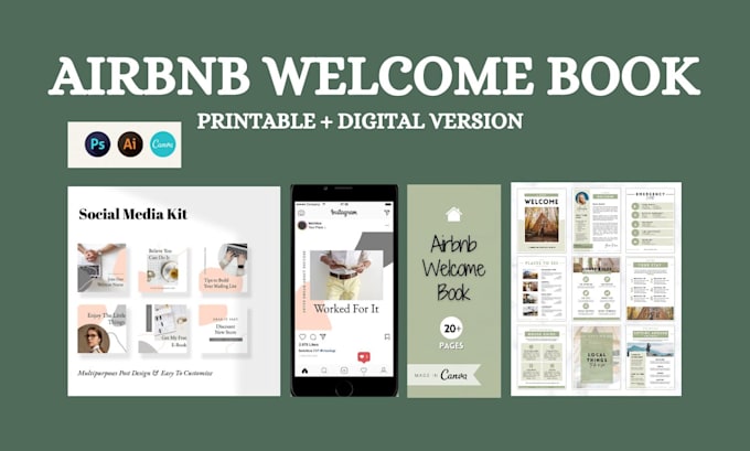 design modern editable airbnb welcome book template house host manual guidebook