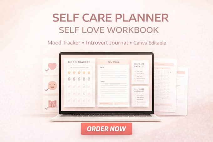 design self care planner self love workbook mood tracker introvert journal