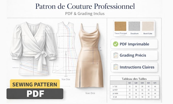 create professional printable sewing pattern, pattern grading for garment in pdf