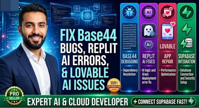 fix base44 bugs, replit ai errors, lovable ai app issues and connect supabase