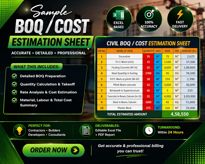 do accurate quantity takeoff,boq and cost estimation in excel