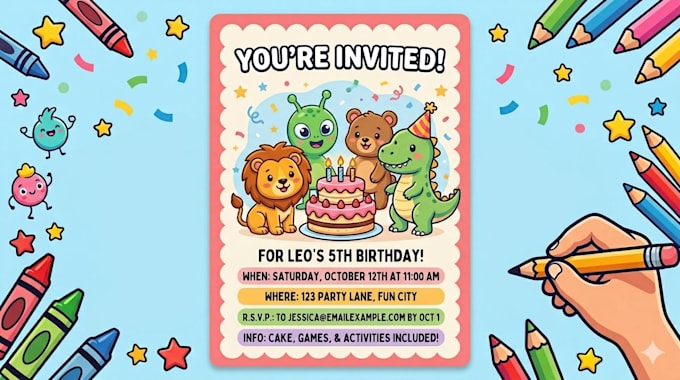write birthday invitations, messages, and simple content