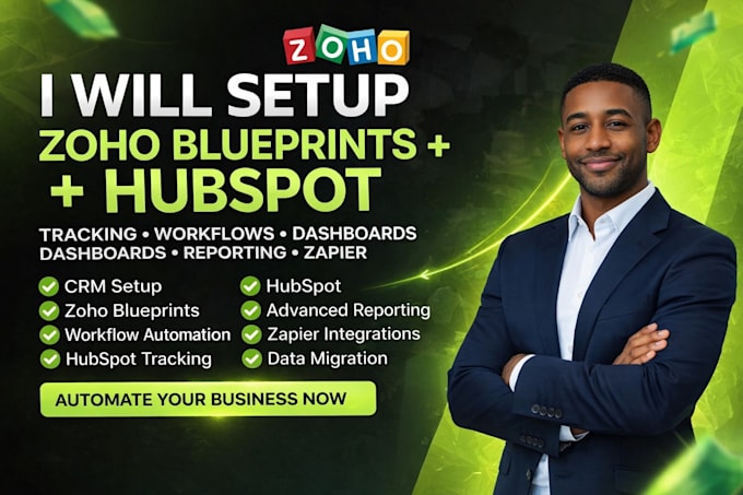 setup zoho blueprints hubspot tracking workflows dashboard reporting zapier