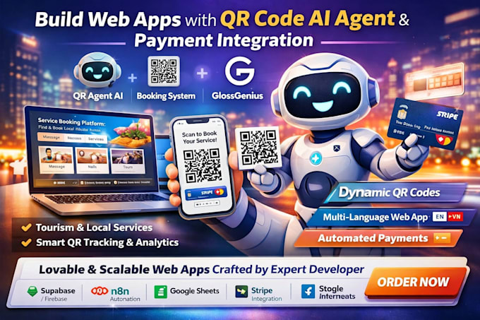 build web app nd lovable qr code ai agent glossgenius stripe payment integration
