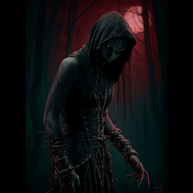 create a horror metal cover illustration with manual drawing