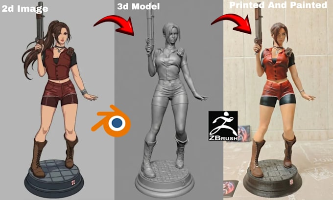 convert 2d to 3d model image to 3d character figurine toy stl file 3d printing