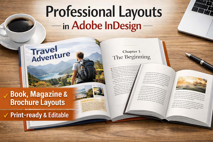 design book, magazine, and brochure in adobe indesign