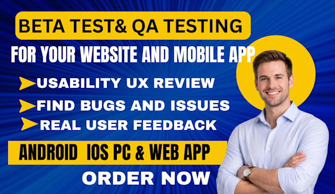 user test beta test and QA test your app website saas or game