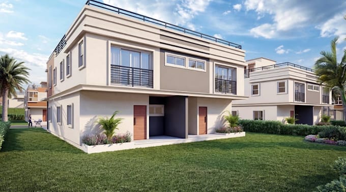 advanced 3d residential community design, multi unit housing, street view render