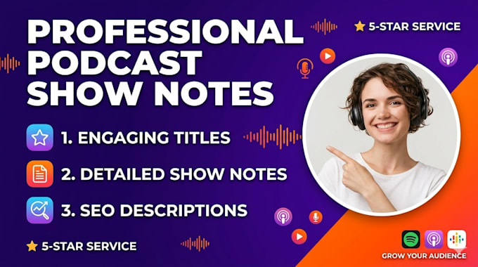 write professional podcast show notes, titles, and SEO