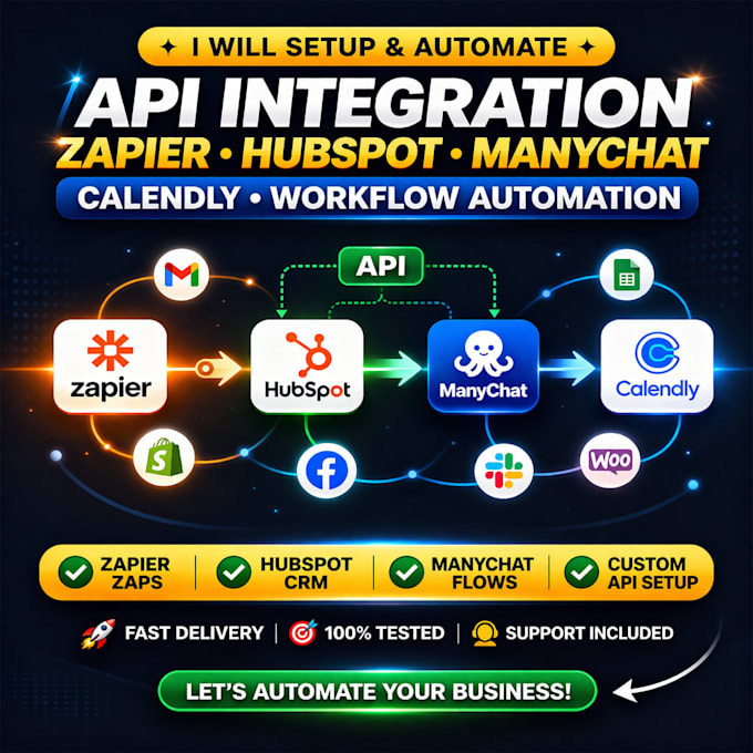 setup api integration workflow zapier hubspot cal kit automation manychat flows