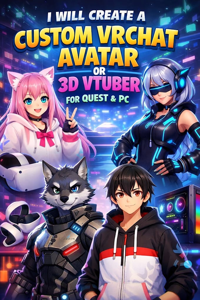 create a custom vrchat avatar or 3d vtuber for quest and PC