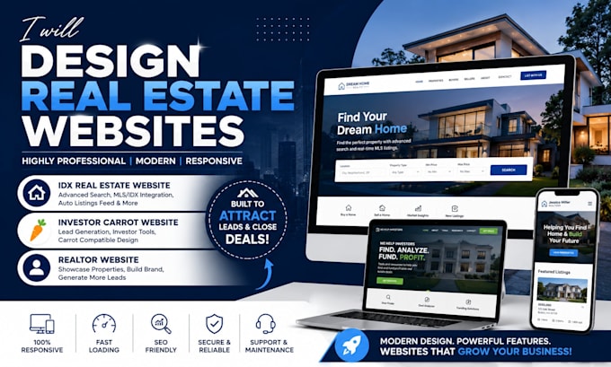design real estate website with idx , investor carrot website, realtor website