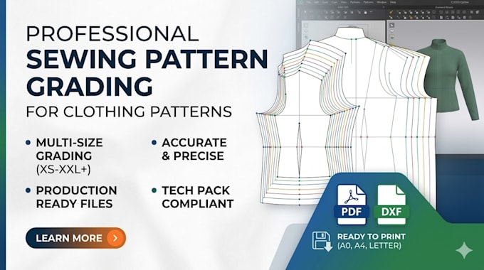 create professional sewing pattern grading for clothing patterns in pdf dxf