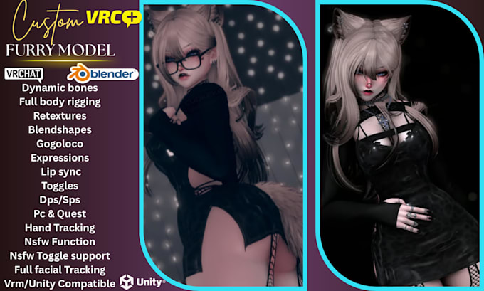 create custom 3d nsfw anime avatar, furry vrchat model, 3d vtuber vrm setup