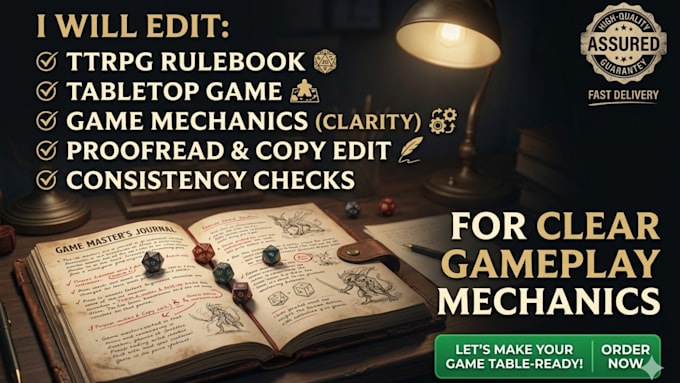 edit and proofread your ttrpg rulebook, tabletop for clear gameplay mechanics