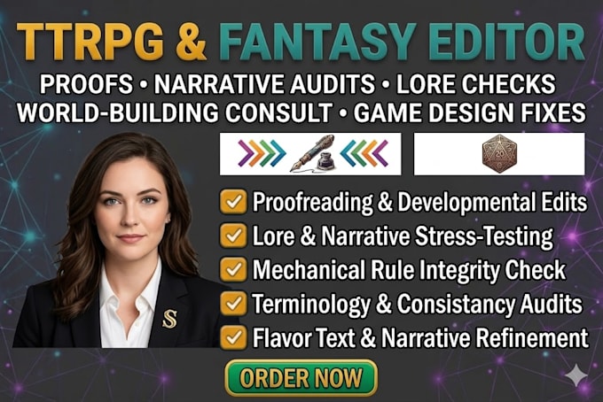 professionally proofread and edit your fantasy or ttrpg manuscript and rulebook