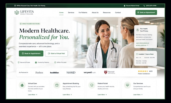 build hipaa compliant medical website, healthcare, clinic and doctor websites