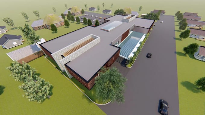 plan to build modern large institutional complex,cgi commercial building render