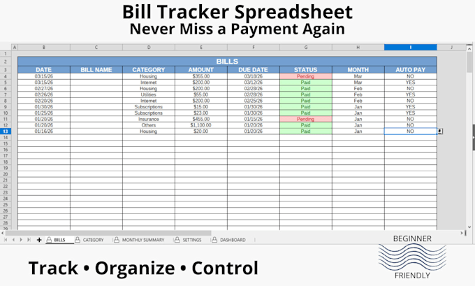 create a bill tracker spreadsheet for your finances