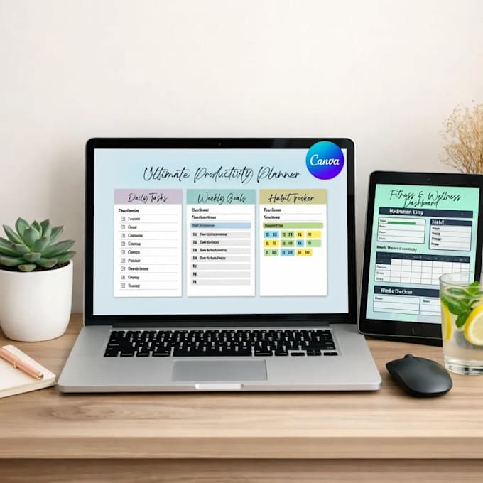 design editable digital planner, custom canva wellness and self care planners