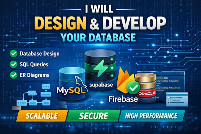 design and develop scalable databases in mysql, oracle, firebase and supabase